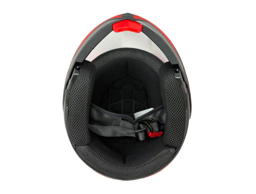 Open Face MMG Helmet. Model Crux. Flip Color: Matte Black/Red. *DOT APPROVED*